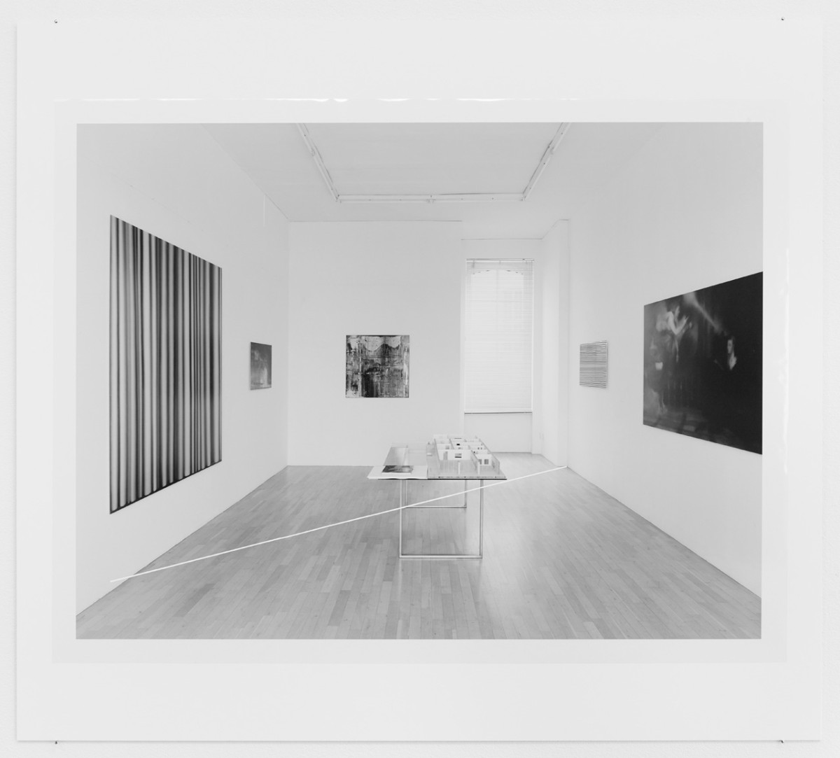 Case Study #1: Notations for Galerie Heiner Friedrich, Koln, 1976 (not executed) by Fred Sandback - Black and white inkjet print on archival paper mounted on aluminium, acryl on transparency